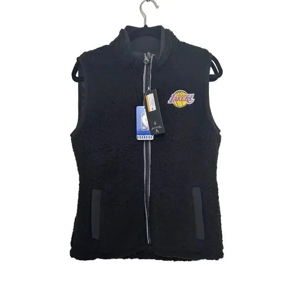 NWT Antigua Los Angeles Lakers Women’s Fuzzy Vest Black Size Medium - Picture 1 of 5